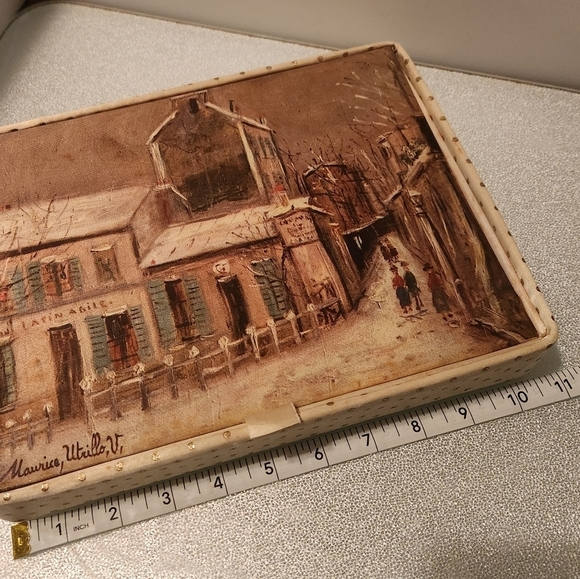 Maurice Utrillo V cover art vintage textile trinket hosiery box by Hanes, 1960's - Picture 12 of 12